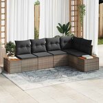 vidaXL Ensemble de canapé de jardin avec coussin 5 Pièces Gris Poly rotin