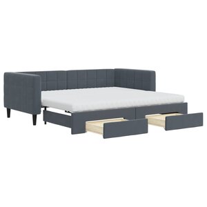 vidaXL Lit de jour avec gigogne et tiroirs gris foncé 90x190cm velours