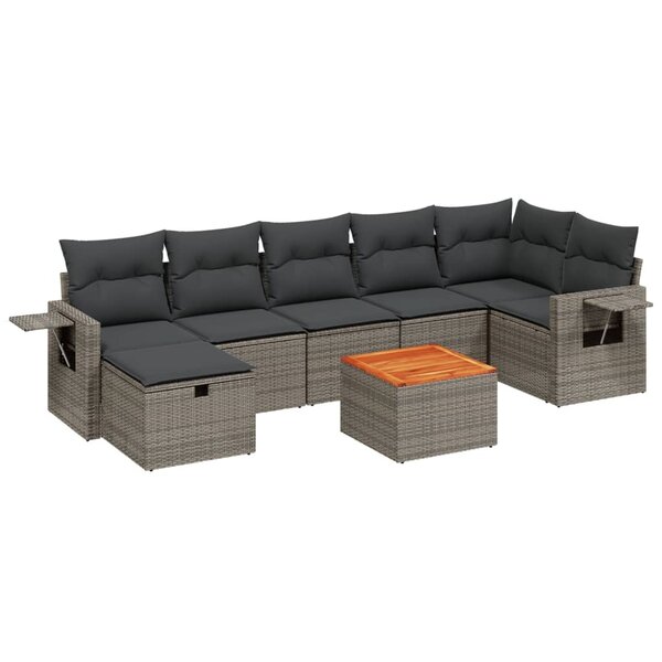 vidaXL Salon de jardin 8 Pièces avec coussins gris résine tressée