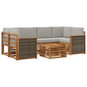 vidaXL Ensemble de canapés d'extérieur 7 Pièces Naturel et gris clair