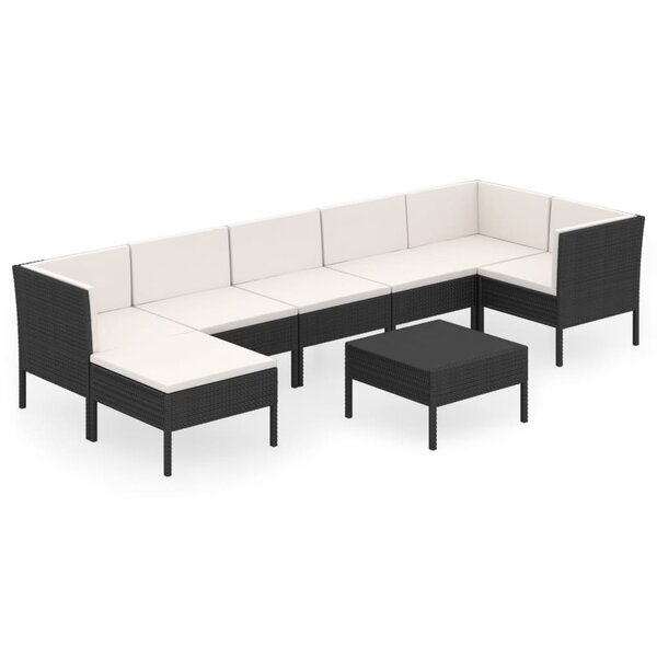 Salon de jardin meuble d'extérieur ensemble de mobilier 8 pièces avec coussins résine tressée noir 02_0017740
