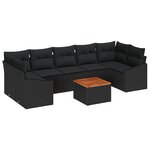 vidaXL Ensemble de Canapés de Jardin 8 Pièces avec Coussins Noir Poly Rotin Acacia