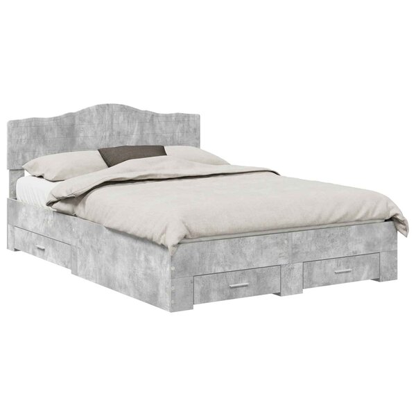 vidaXL Cadre de lit Gris béton 140 x 190 cm Bois d'ingénierie