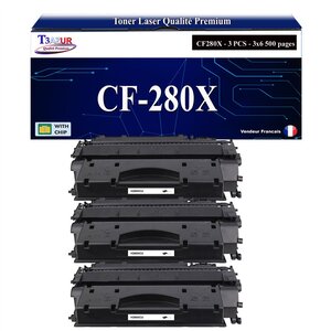 T3AZUR -3x Toners compatibles avec HP CF280X (80X) pour HP Laserjet Pro 400 M401 M401A M401D M401DN M401DW M401N M425DN M425DW