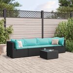 vidaXL Salon de jardin 5 Pièces avec coussins Noir Résine tressée
