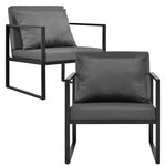 Salon de jardin ensemble de jardin table basse avec canapé et chaises extérieures métal verre polyester noir 03_0003587