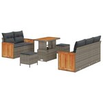 Ensemble de canapés de jardin 8 pièces avec coussins gris en rotin synthétique acacia