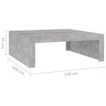 vidaXL Table basse gris béton 100x100x35 cm bois d'ingénierie