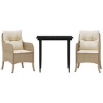 vidaXL Ensemble à manger de jardin et coussins 3 Pièces Beige poly rotin