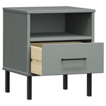 vidaXL Table de chevet avec pieds en métal Gris Bois pin massif OSLO