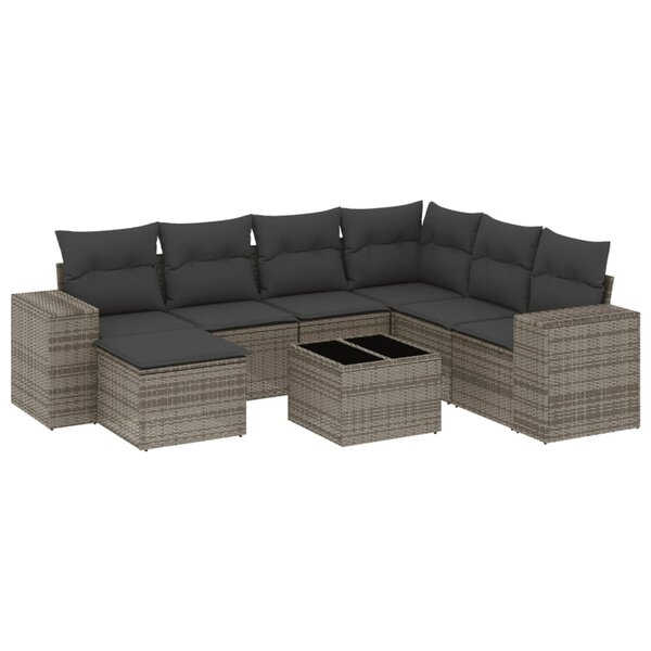 vidaXL Salon de jardin 8 Pièces avec coussins gris résine tressée