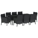 vidaXL Set de repas de jardin 9 pièces avec coussins Noir Poly Rattan