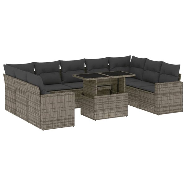 vidaXL Salon de jardin avec coussins 10 Pièces gris résine tressée