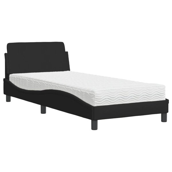 vidaXL Lit avec matelas Dover noir 90x200 cm tissu