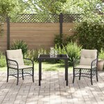 vidaXL Ensemble repas jardin 3 pièces avec coussins Noir Poly Rotin