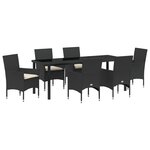 Ensemble de Salle à Manger de Jardin de 7 Pièces avec Coussins en Rotin Noir Poly