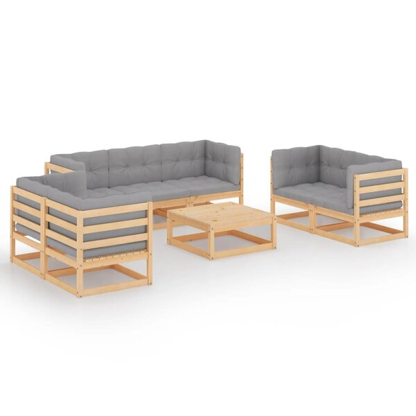 vidaXL Salon de jardin 8 Pièces avec coussins Bois de pin massif