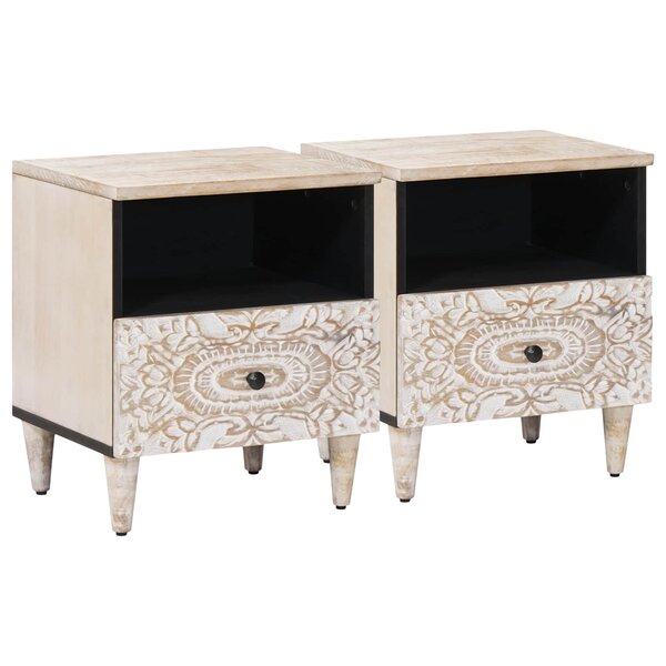 vidaXL Armoire de lit avec tiroir 2 Pièces Blanc 40 x 33 x 46 cm