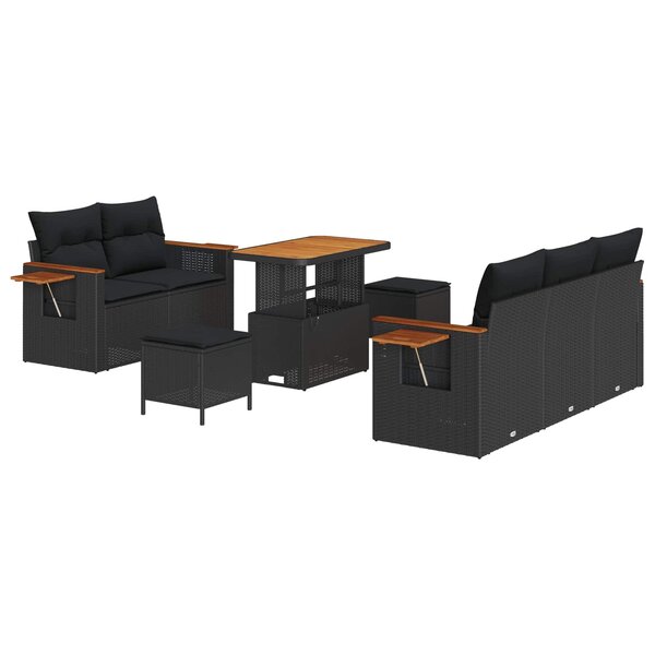 vidaXL Ensemble de canapé de jardin 8 Pièces Noir polyrotin