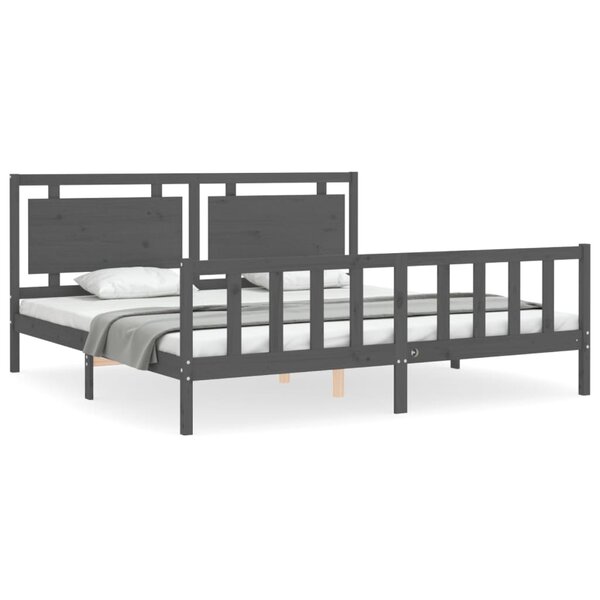 vidaXL Cadre de lit avec tête de lit gris 200x200 cm bois massif