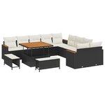Ensemble de canapés de jardin 13 pièces avec coussins noirs en poly rattan acacia