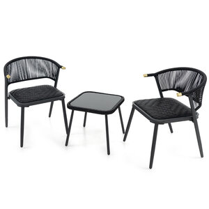 Ensemble de meubles 3 Pièces de patio en rotin charge 180 kg salon de jardin chaises rembourrées en mousse à séchage rapide noir 20_0008482