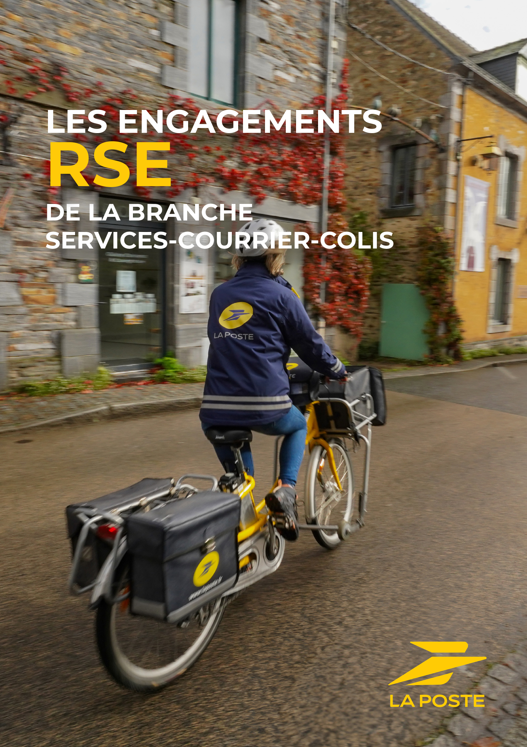 Engagements RSE de la BSCC La Poste Factrice sur un vélo sacoche La Poste